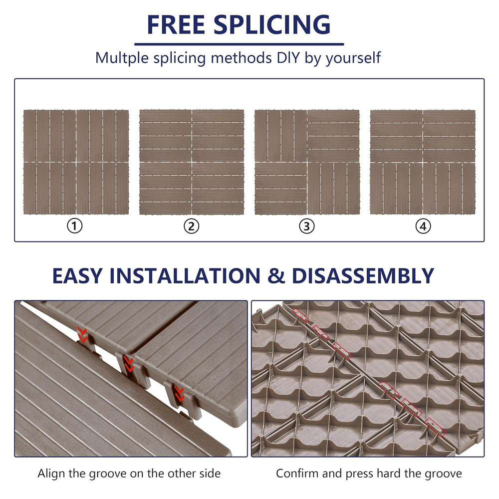 9 PCS Plastic Interlocking Deck Tiles - 12" x 12" Waterproof Indoor...