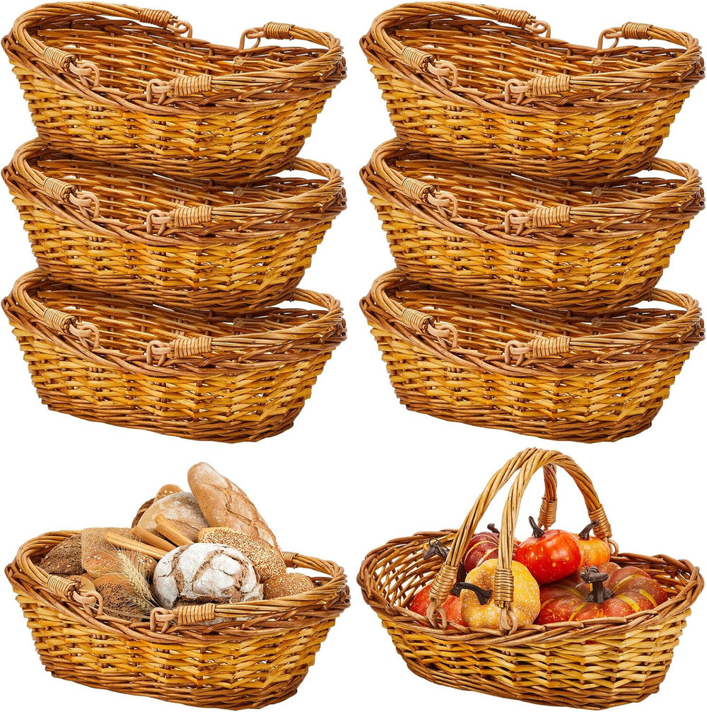 Sintuff 6 Pcs Wicker Picnic Baskets with Handles, Willow Woven,Natural