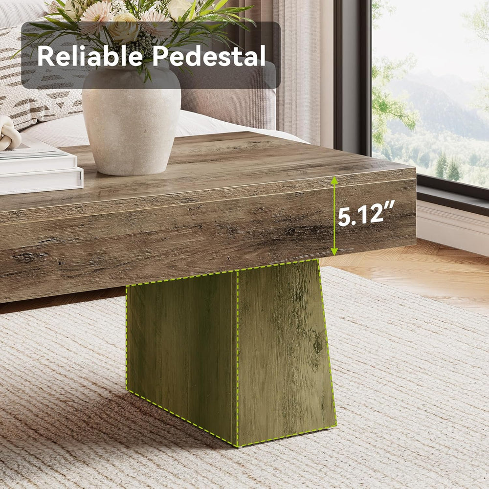 LITTLE TREE Farmhouse Coffee Table, 47 Inches Wooden Rectangular Accent Cente...