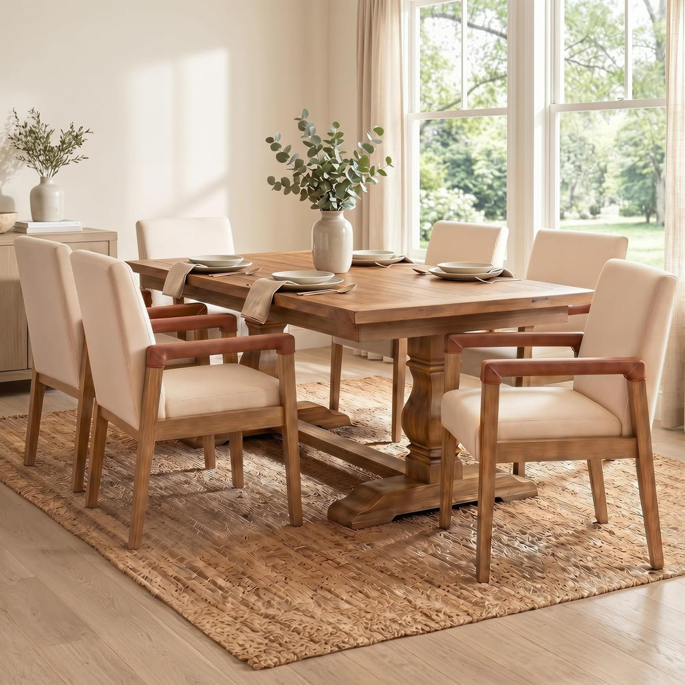 Mid Century Modern Dining Chairs with Arms, Solid Wood Farmhouse Upholstered ...