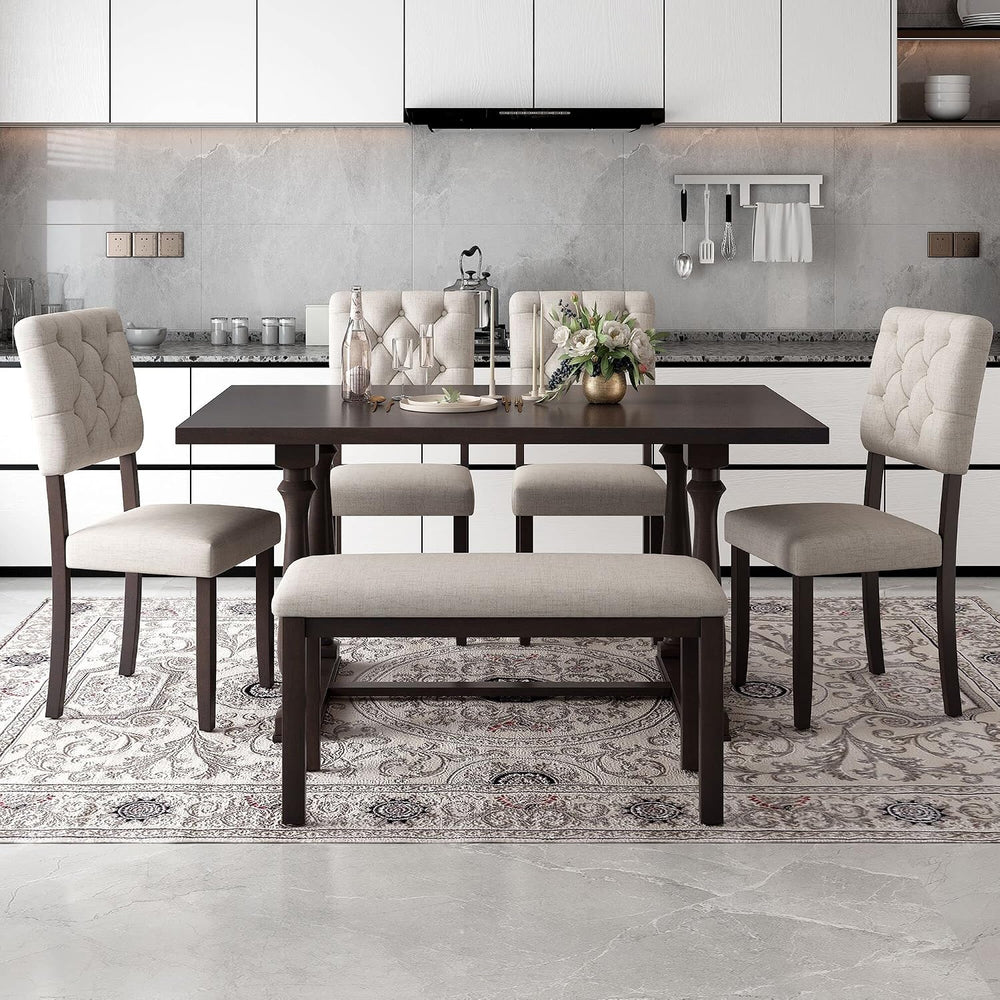 Merax 6-Piece Modern Dining Table Set for 4-6, Classic Dining Table Set with ...
