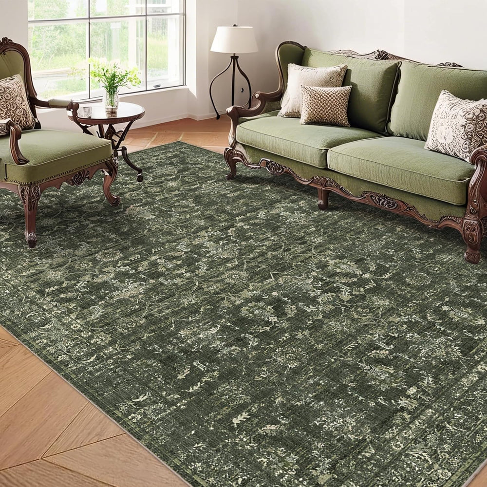 Washable Area Rug 6x9 Green Rugs for Living Room, Vintage Boho Large Rug for ...