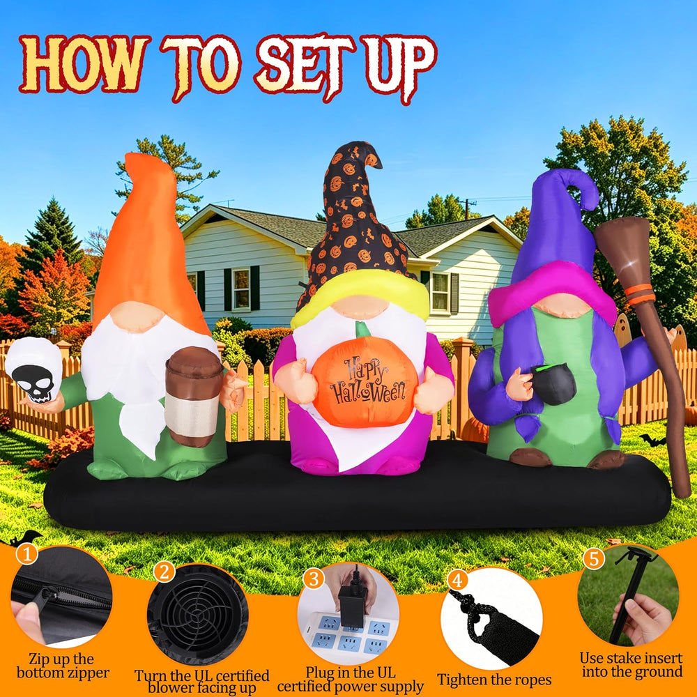 9.4ft Halloween Inflatable Three Wizard Gnomes Outdoor Decoration