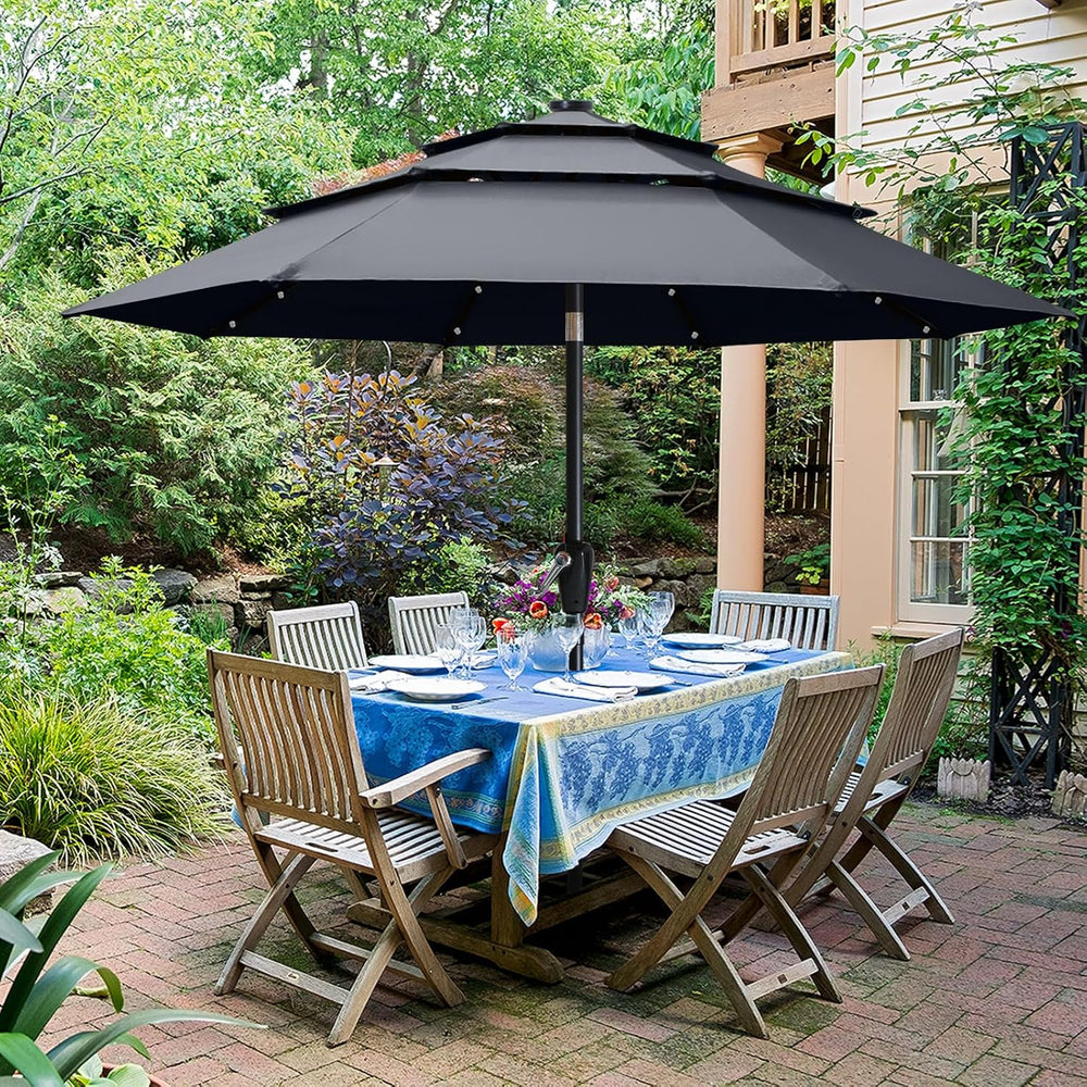 ABCCANOPY 11FT 3-Tier Solar Patio Umbrella, 32 LED Lights, Dark Gray