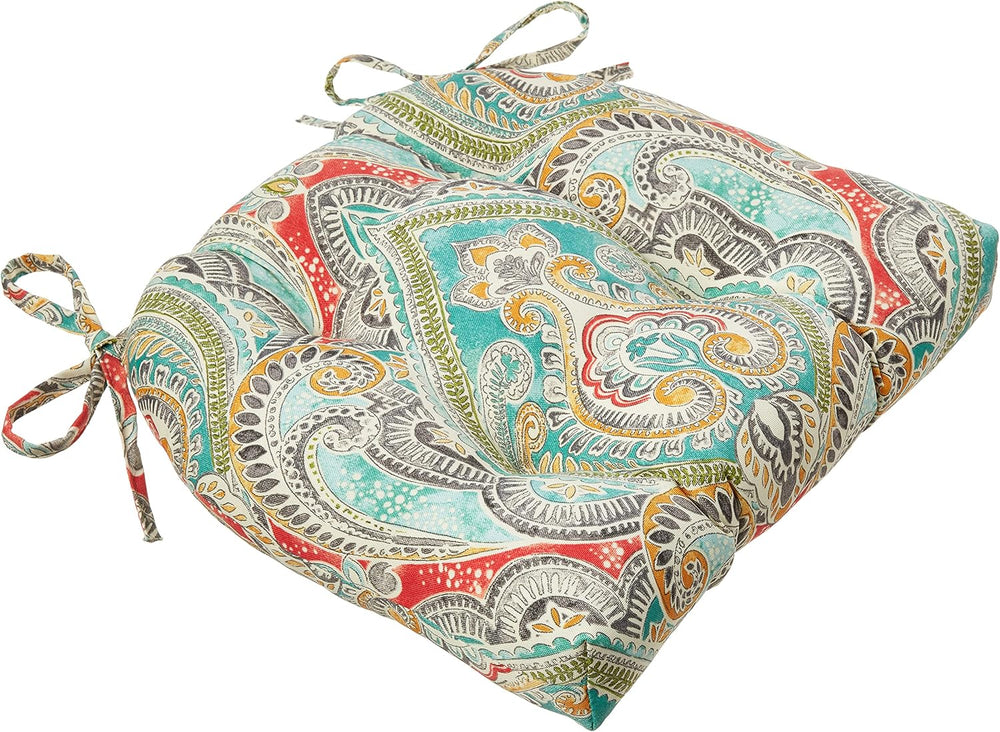 Pillow Perfect Paisley Indoor/Outdoor Chairpad with Ties, Reversible, Tufted,...