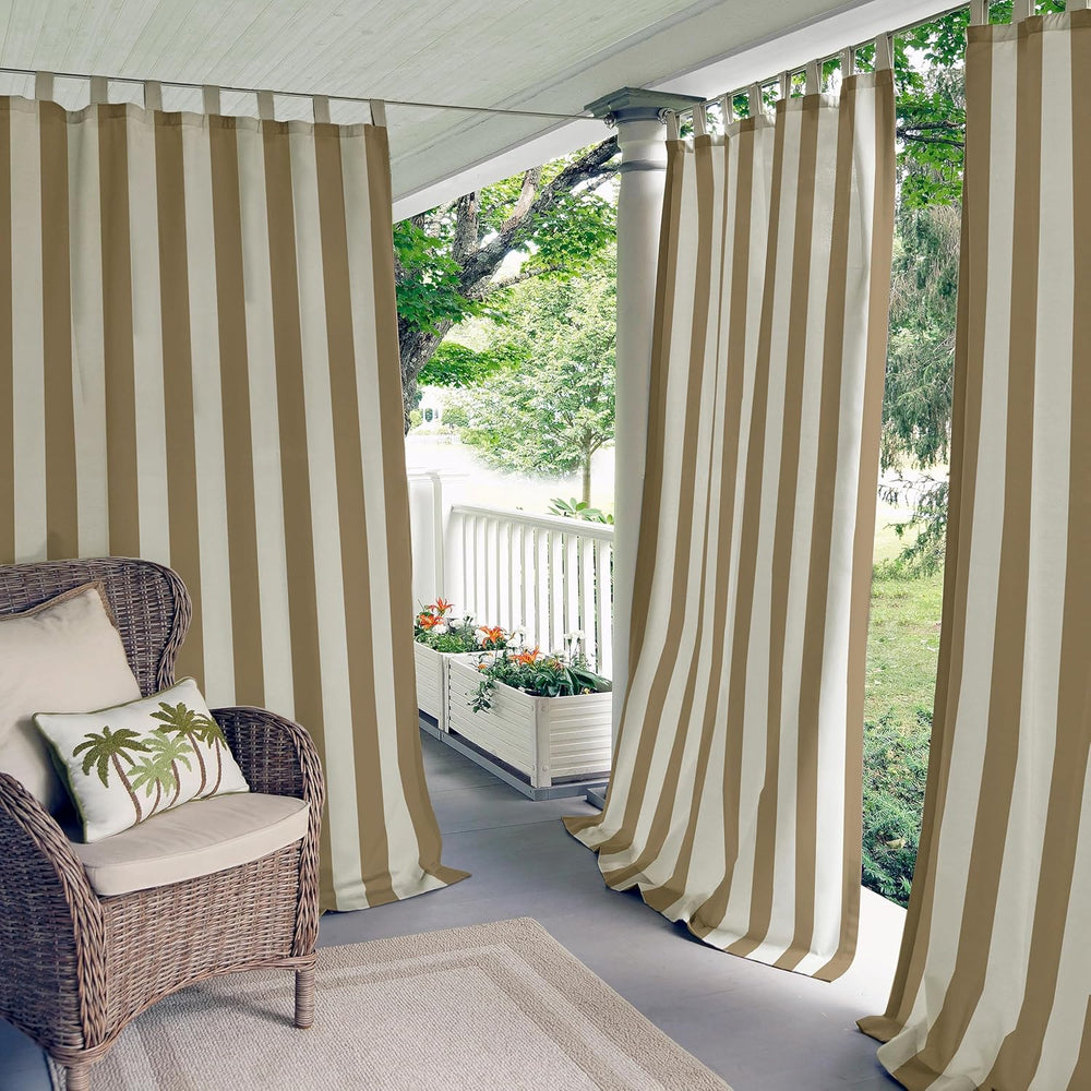 Highland Stripe Indoor/Outdoor Window Curtain, Natural - 50" W x 108&quo...