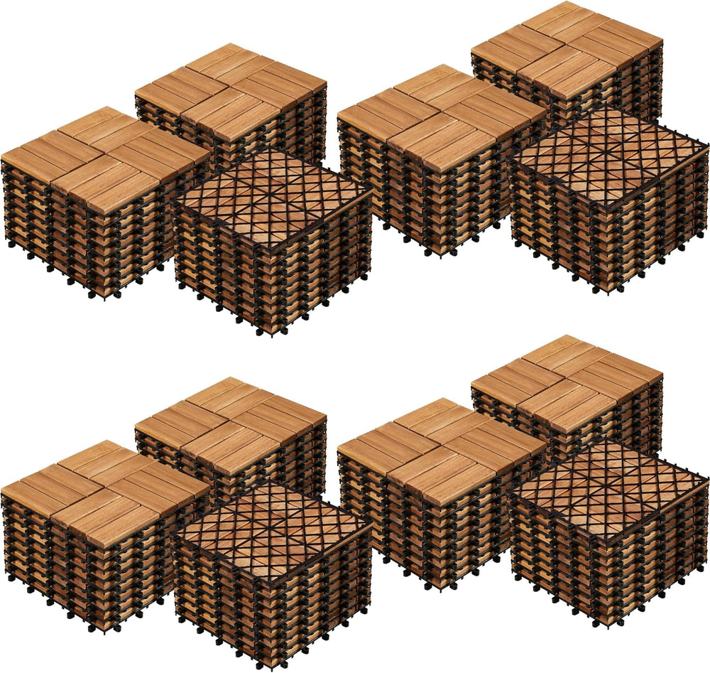 Yaheetech 108PCS Acacia Wood Deck Tiles Interlocking Patio Flooring,Wood
