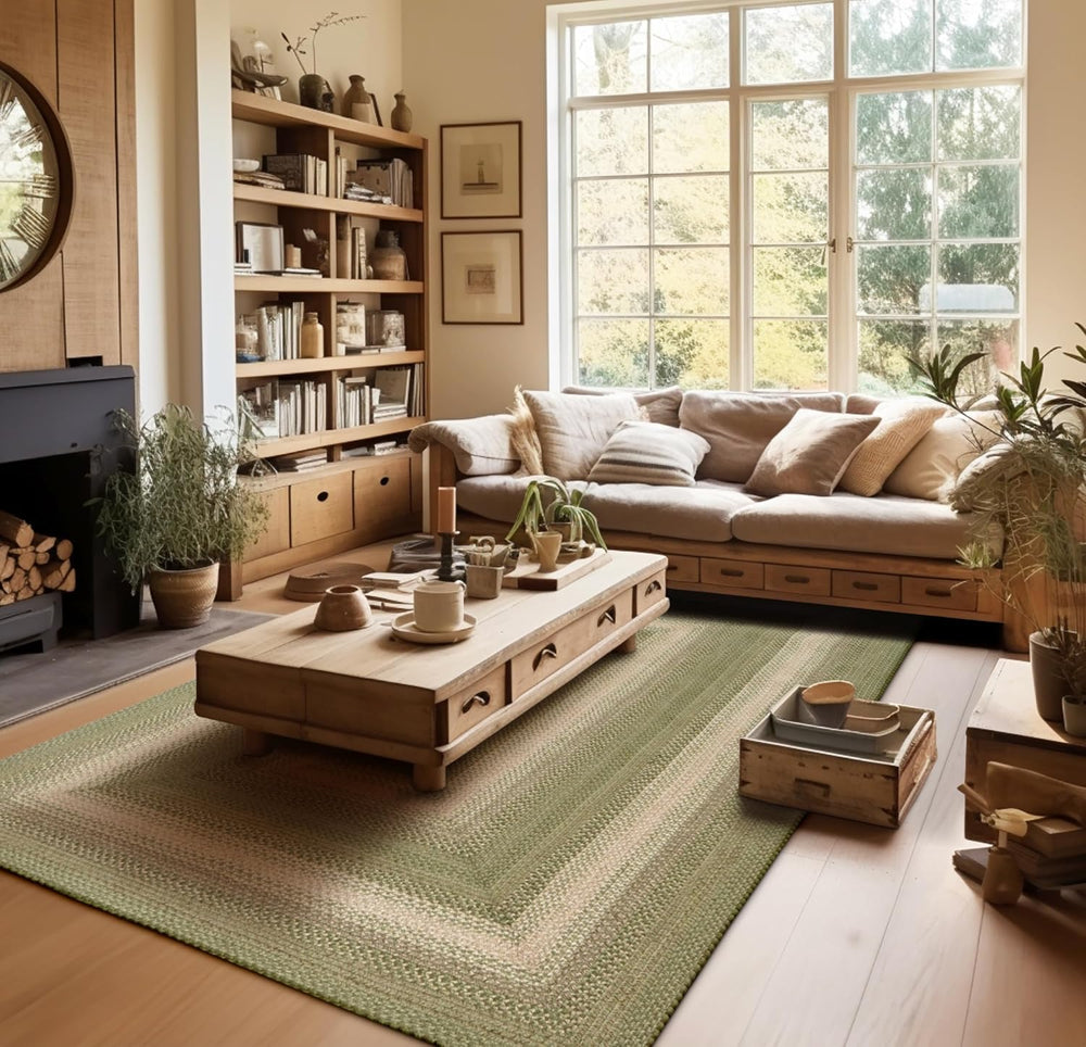 Homespice Grassland Braided Green Area Rug Ideal as Jute Country Rugs 4x6'