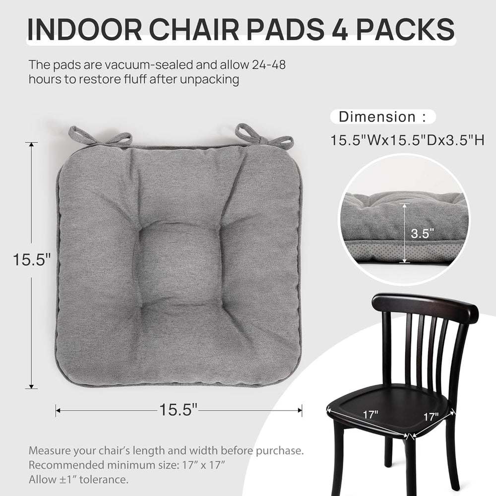 Love's cabin Memory Foam Chair Cushions Set of 4, 15.5 Inch, Grey