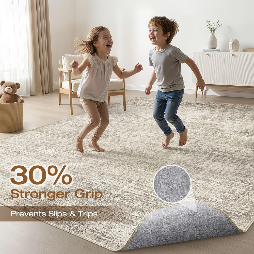 LOONGRUG 8x10 Area Rugs Washable Neutral Modern Rug for Living Room Brown
