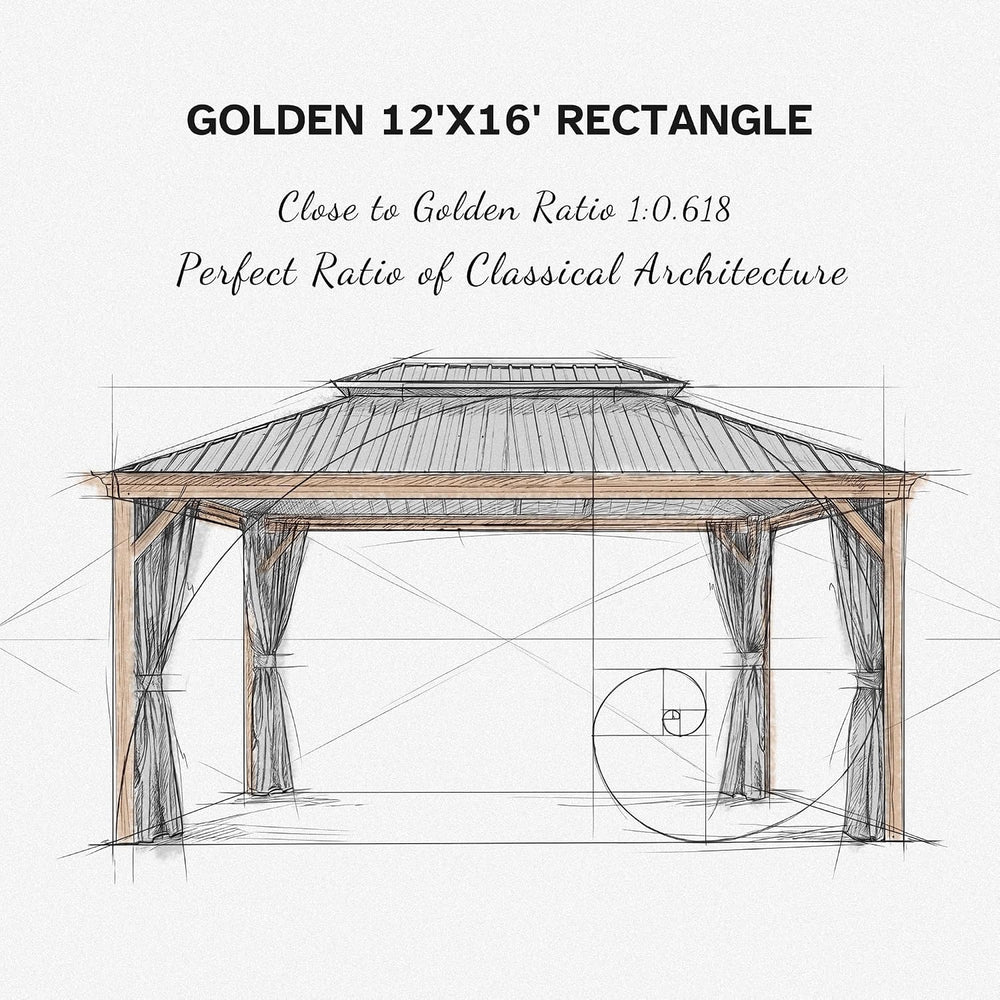 PURPLE LEAF Outdoor Gazebo 12' x 16' with Drainage System, Wood Grain...