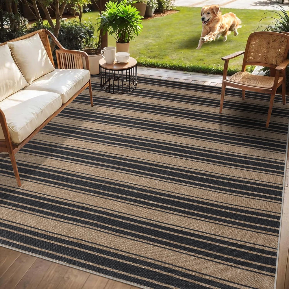 Zeeinx Striped Easy Jute Rug 5x7 Outdoor Patio Rug Neutral Porch Rug