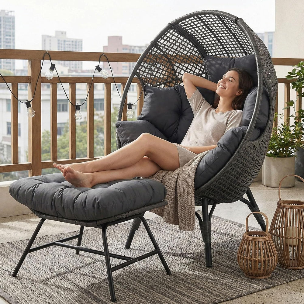 NICESOUL Patio Egg Chair with Ottoman, Indoor Outdoor Egg-Shell Lounge Chair,...
