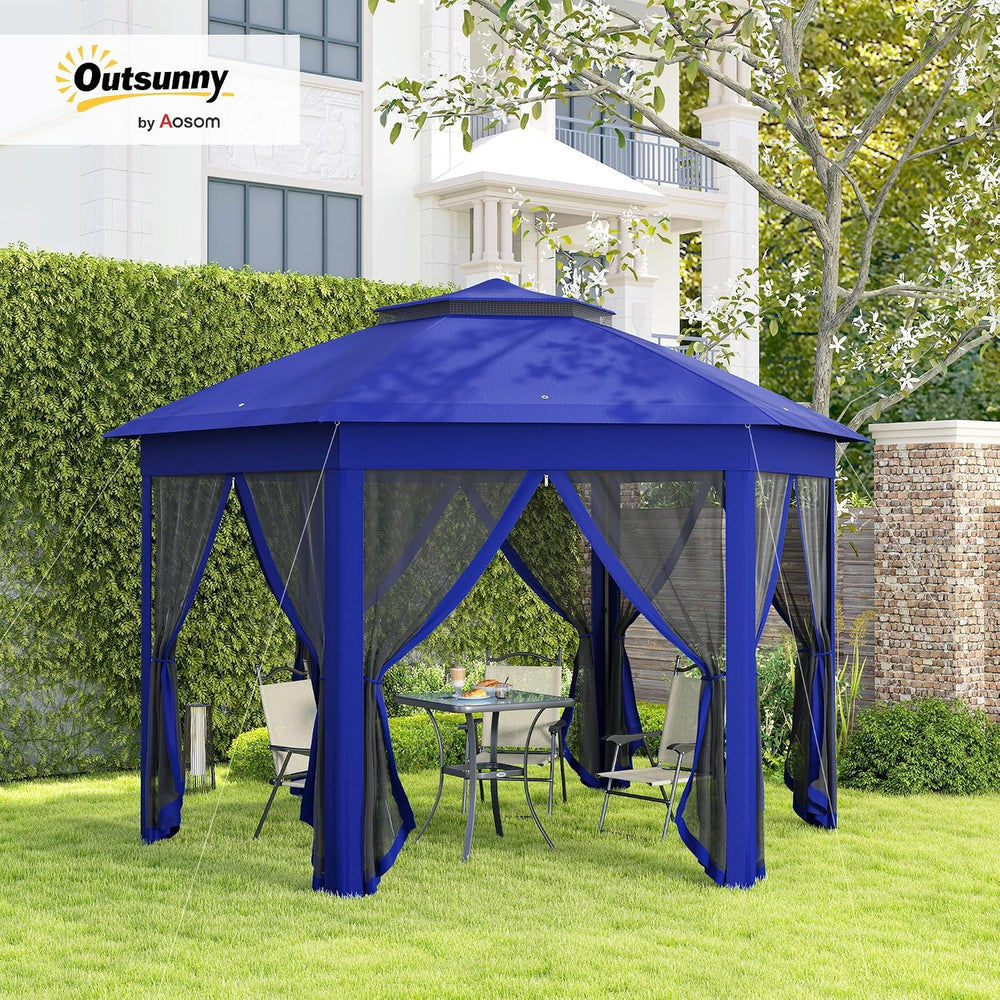 Outsunny 13' x 13' Pop Up Gazebo, Hexagonal Event Tent, Dark Blue and...