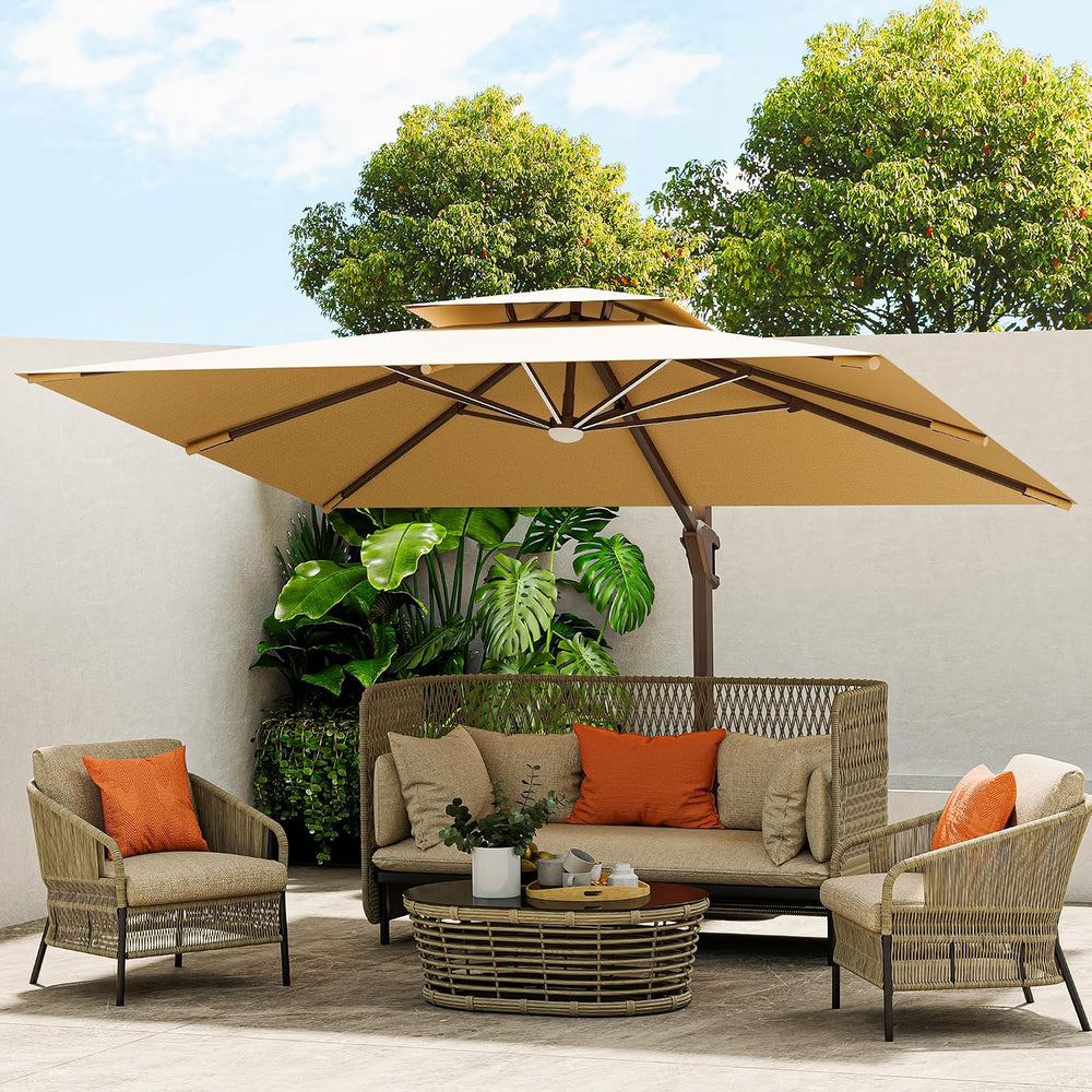10 X 13 FT Cantilever Outdoor Patio Umbrella with LED Lights