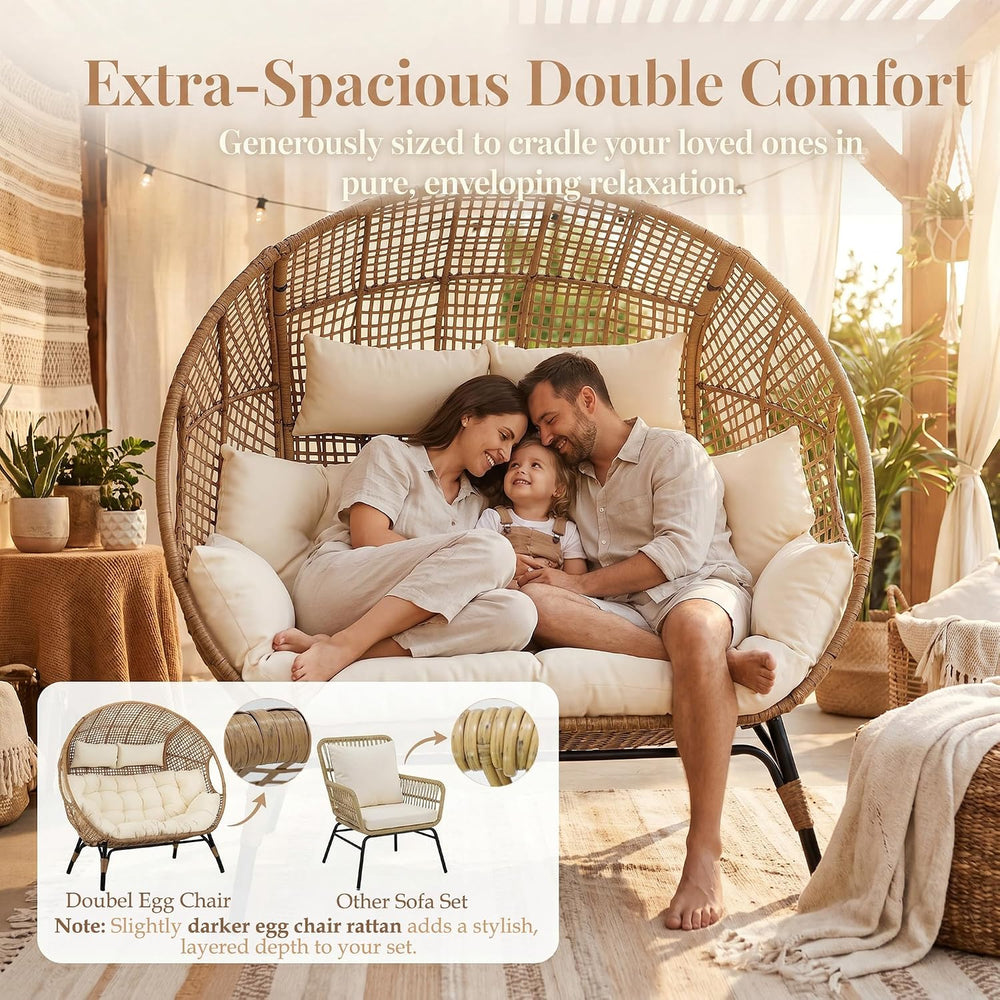 NICESOUL 6 Piece Boho Patio Furniture Set, 500lbs Heavy Duty Wicker Outdoor S...
