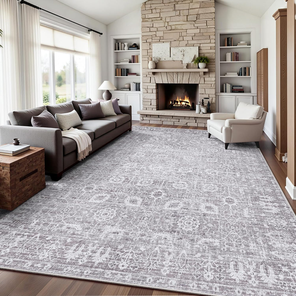 8x10 Area Rugs for Living Room, Washable Vintage Retro Floral Rug, Low Pile N...
