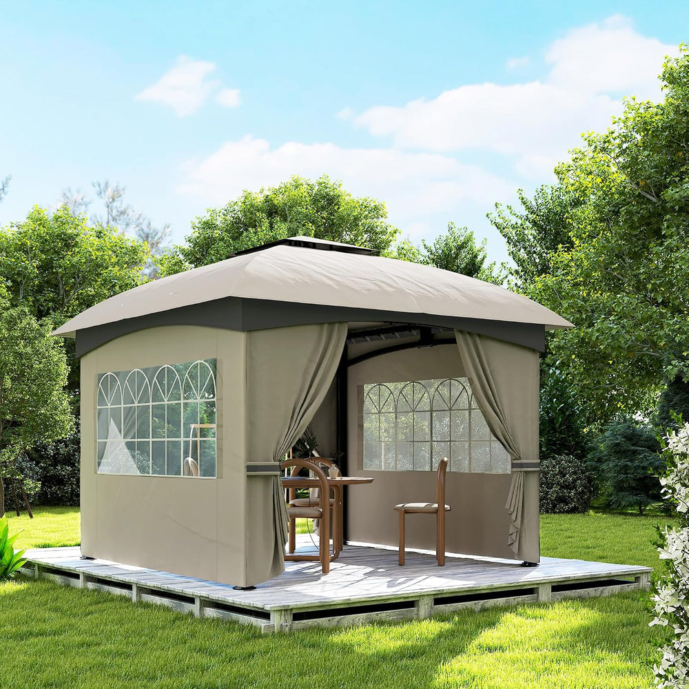 Outsunny 11' x 11' Outdoor Gazebo UV Protected with Curtains Light Gray