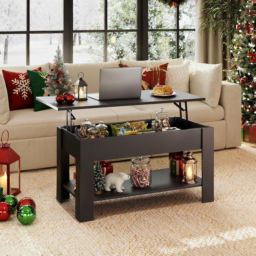 WLIVE Lift Top Coffee Table for Living Room/Dining/Office, Retro Black