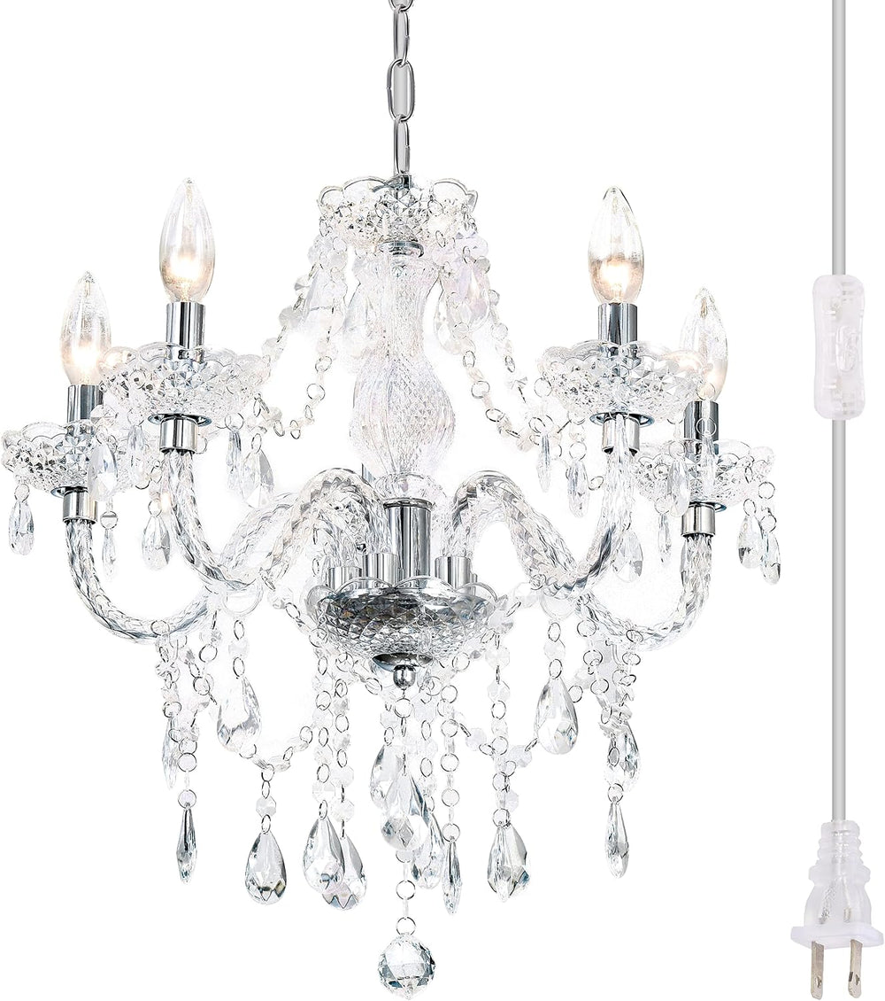 PAPAYA Plug-in 5 Light Crystal Hanging Pendant Lights Acrylic Chandelier