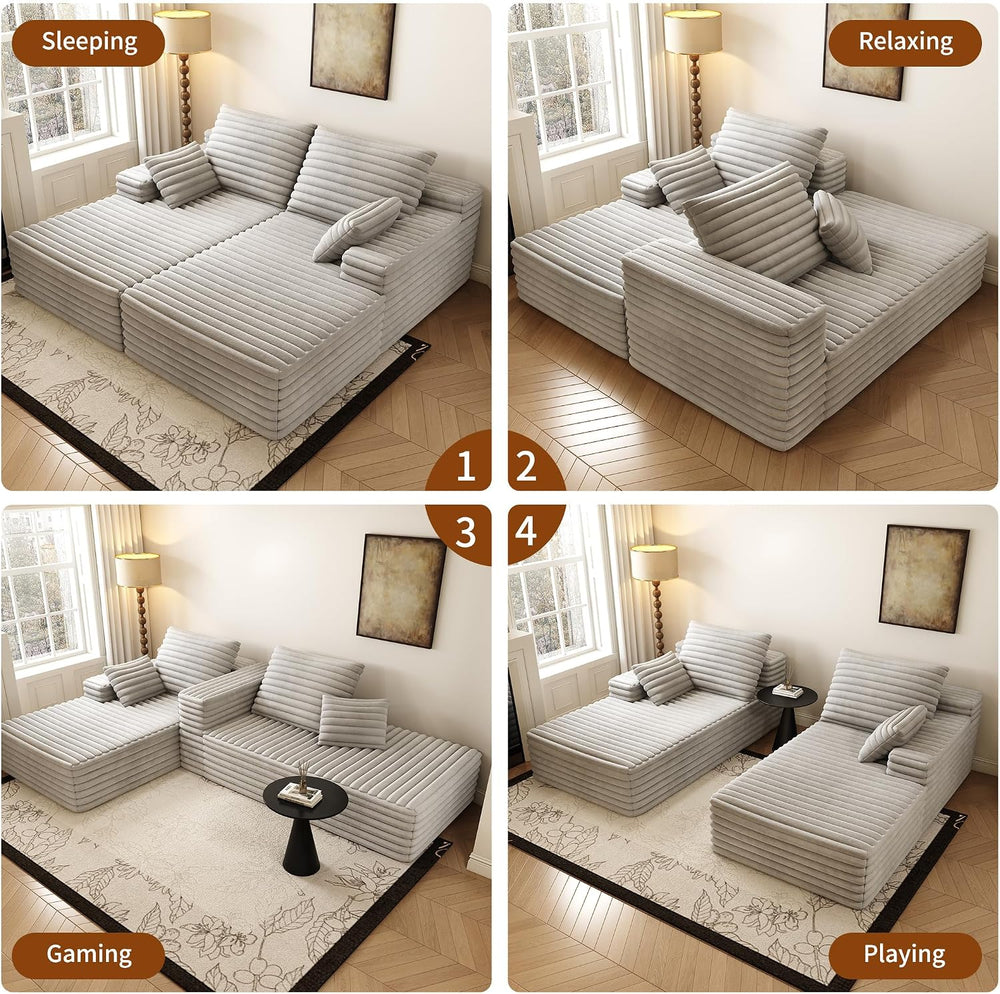 80” Oversized Double Lounge Chaise,Cloud Plush Sofa Bed,Upholstered Boneless ...