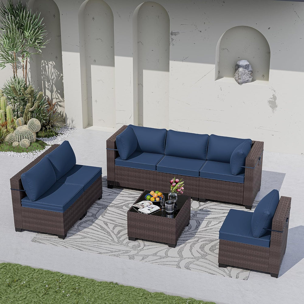 Kurapika 7 Pieces Patio Furniture Set, Rattan Wicker Outdoor Conversation Set...