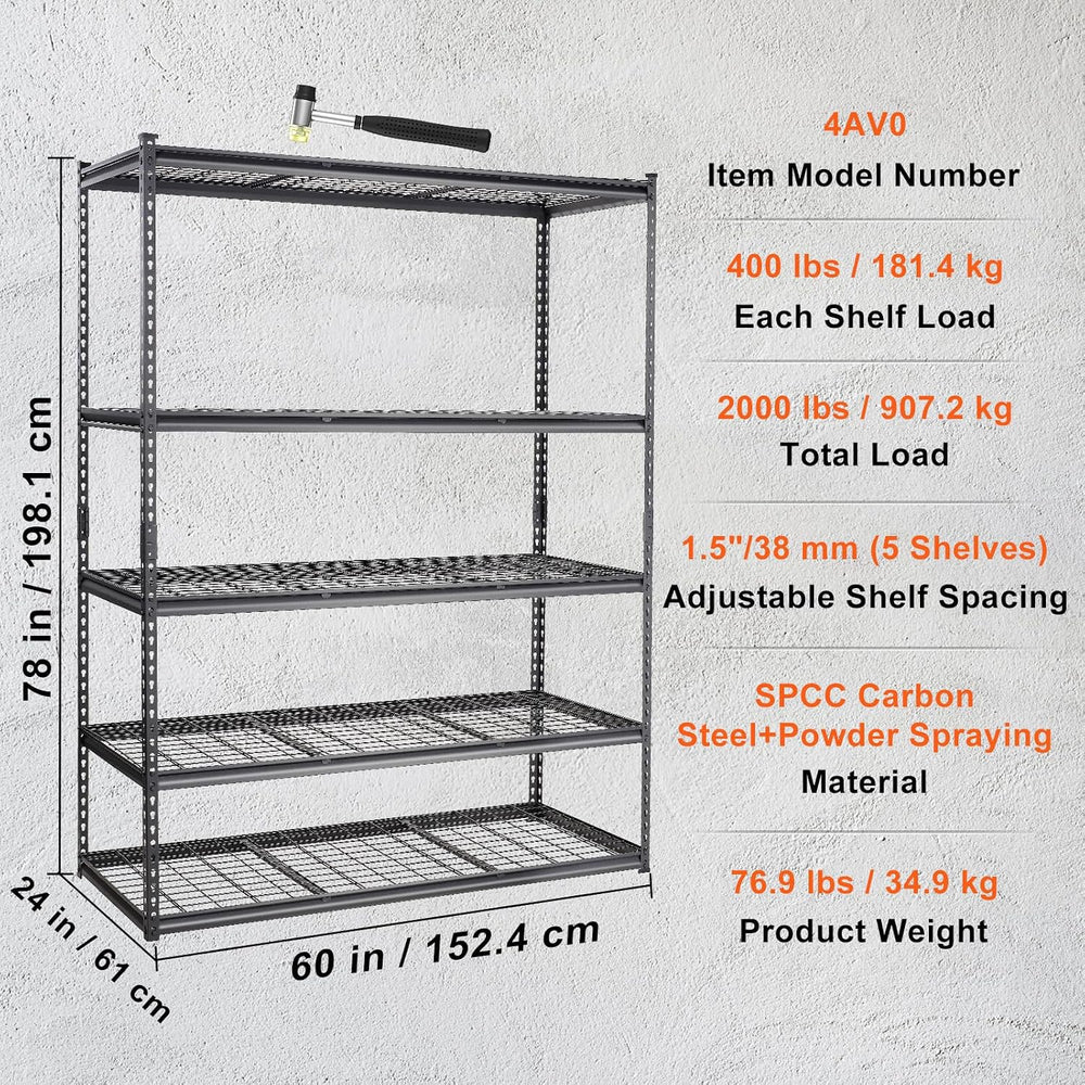 VEVOR Storage Shelving Unit 5-Tier Adjustable 2000 lbs Capacity 60"x24&q...