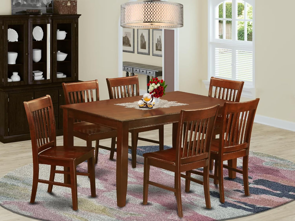 East West Furniture DUNO7-MAH-W 7 Piece Dining Set Consist of a Rectangle Sol...