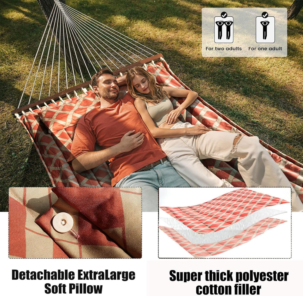 Quilted Double Hammock, Fade‑Resistant Fabric, 600 LBS Capacity