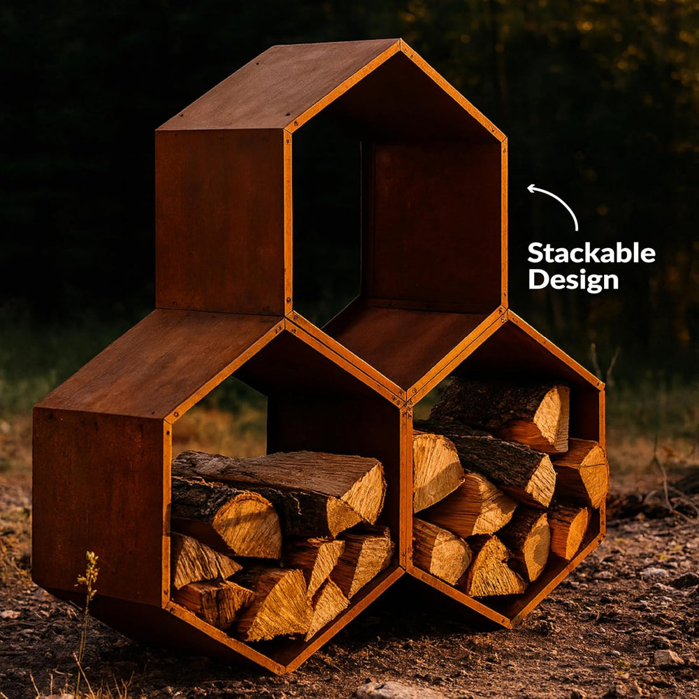 Sunnydaze Steel Outdoor Firewood Rack, 30” W, Hexagon, Bronze, Set of 3