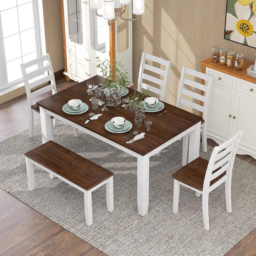 Harper & Bright Designs Modern 6 Piece Dining Table Set with Bench & ...