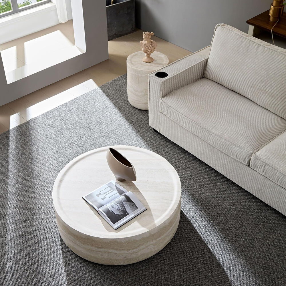 Round Coffee Table for Living Room Circle Coffee Table Faux Marble Pattern Co...