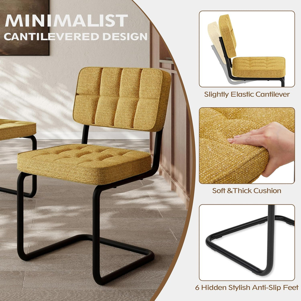 Mid-Century Modern Dining Chairs Set of 2 with Metal Legs, Yellow