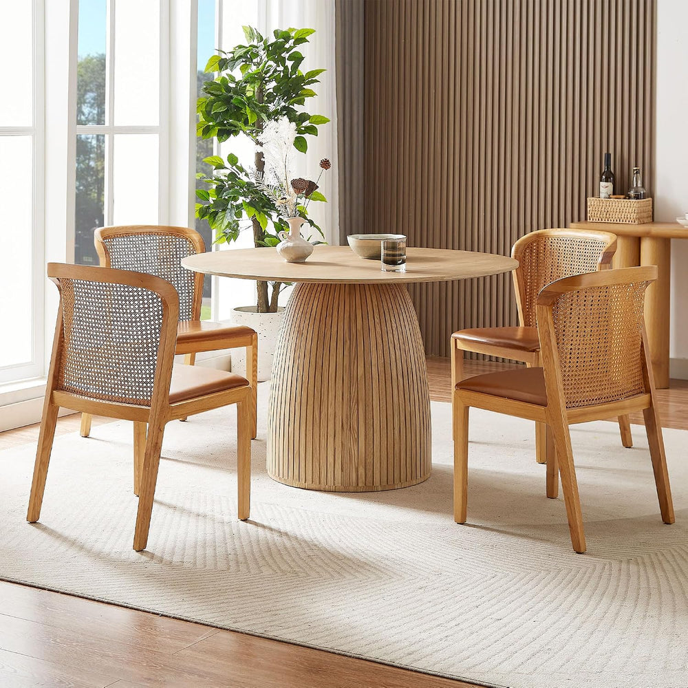 LUMISOL Round Dining Table for 4-6 People, Modern Kitchen Table with Fluted D...