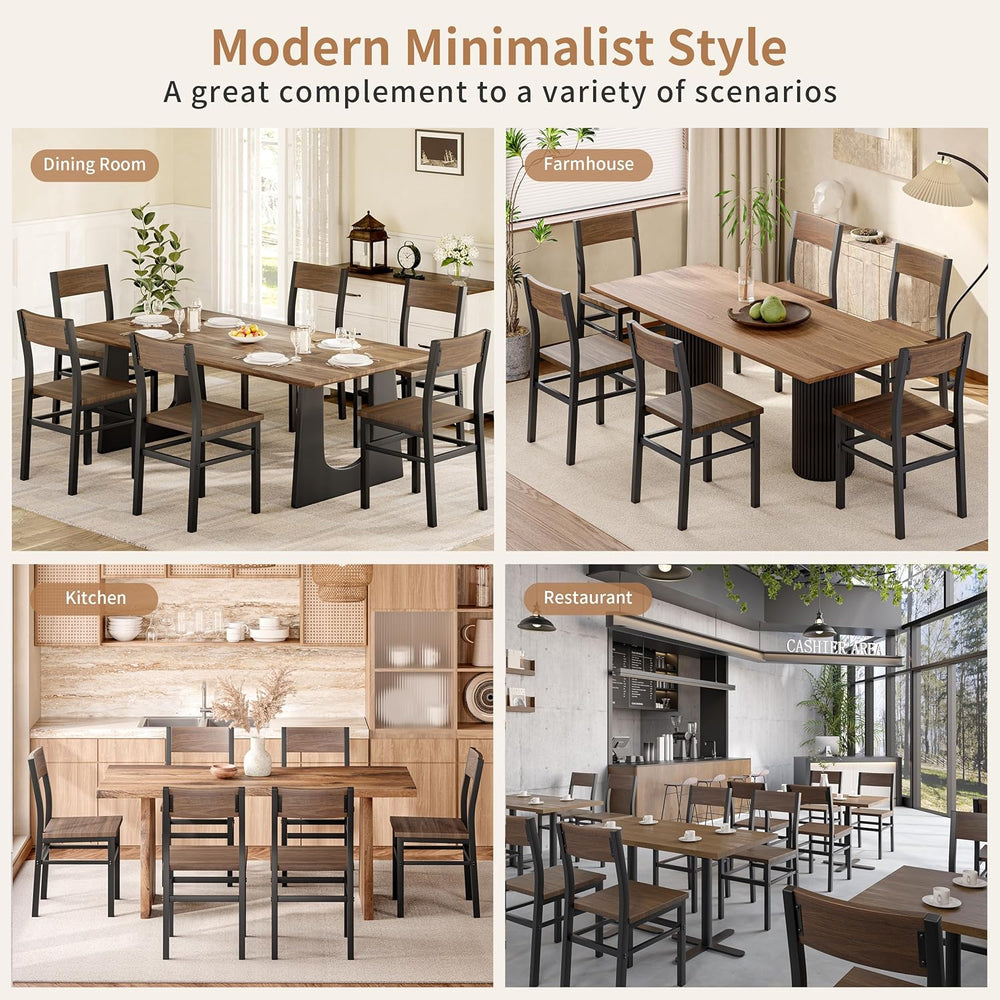 MECHYIN Nut-Brown Dining Chairs Set of 6, Farmhouse Kitchen Room Chairs