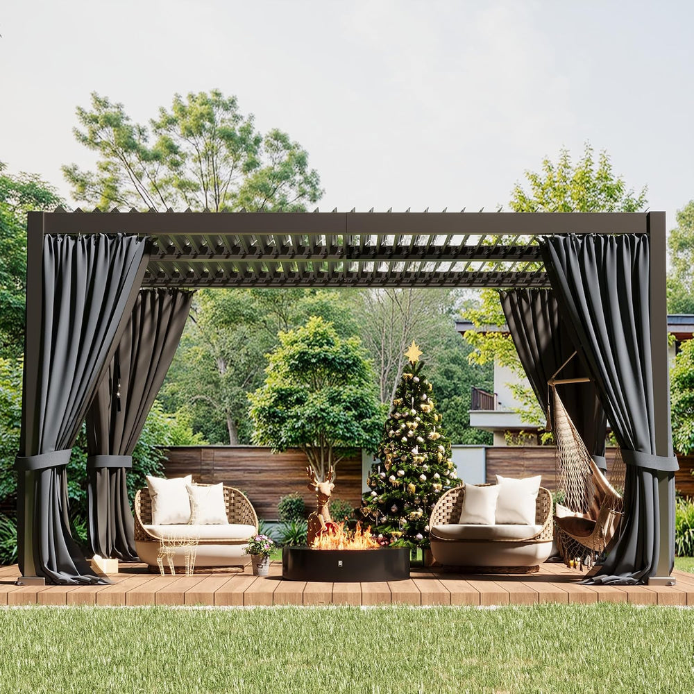 10×13 FT Aluminum Louvered Pergola,Outdoor Metal Pergola with Adjustable Wate...