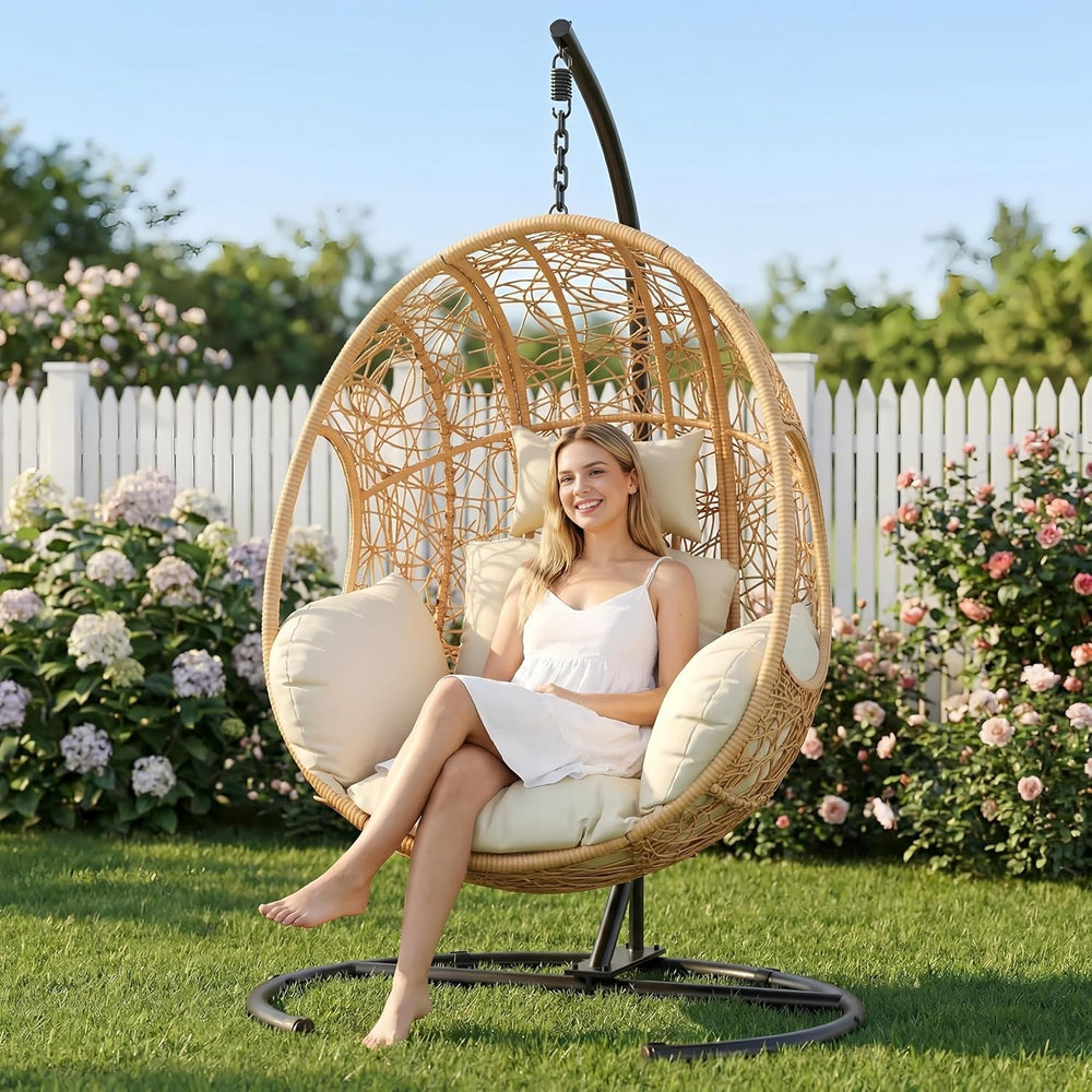 Oversized Hanging Egg Chair Outdoor Indoor, Wicker Swing Egg Chair with Stand...