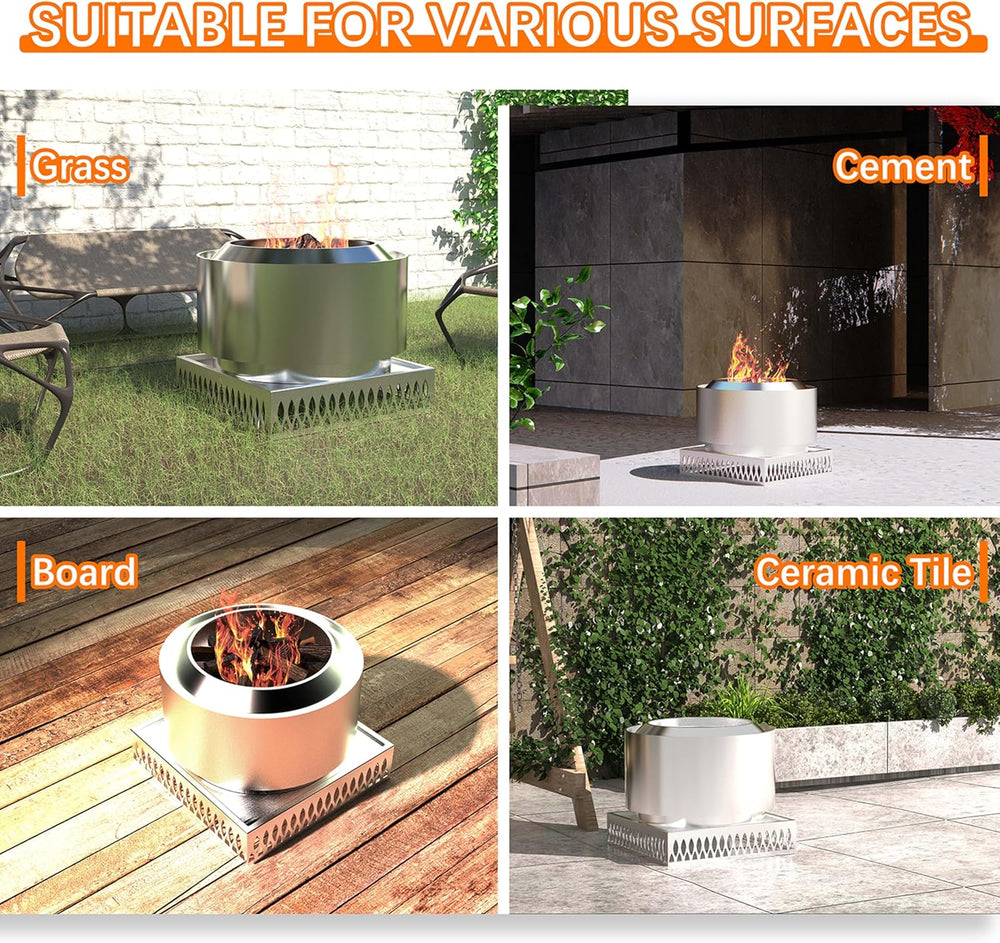 Stainless Steel Fire Pit Base for Surface Protection, X22 (23.6 Inch) Metal F...