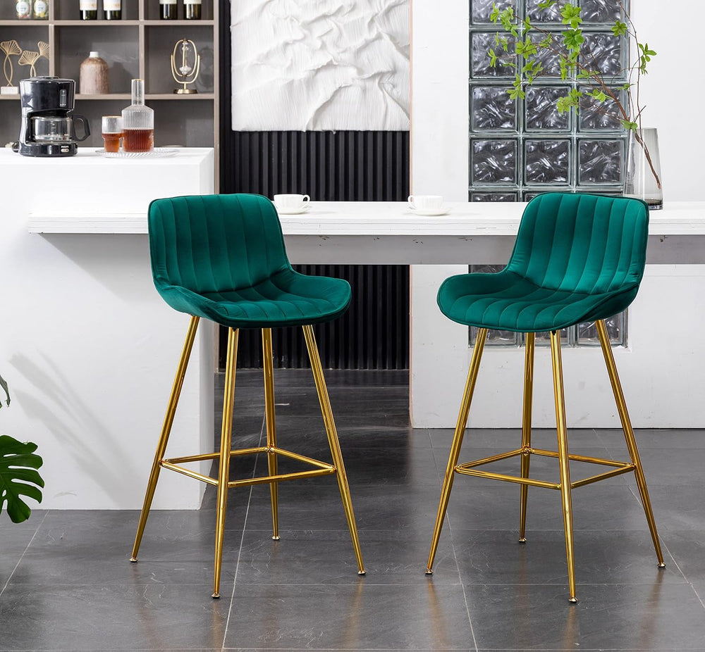 Sidanli Velvet Barstools Set of 2, Green Bar Height Chairs Set of 2 with Gold...
