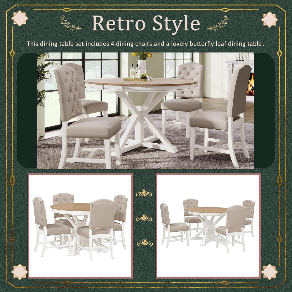 Bellemave Extendable Dining Table Set, 5-Piece Round Table Set with 4 Upholst...