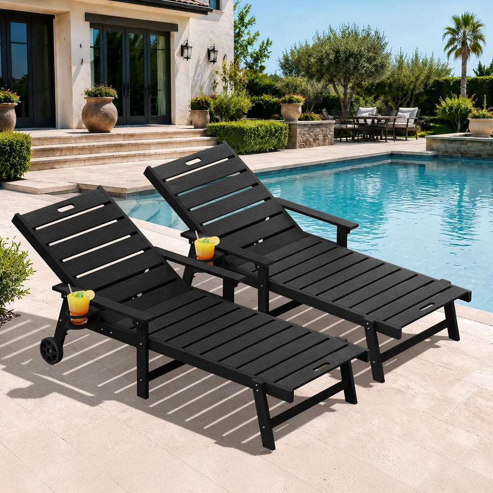 YEFU Lounge Chair Outdoor Set of 2, HIPS Chaise Lounge Outdoor, Black
