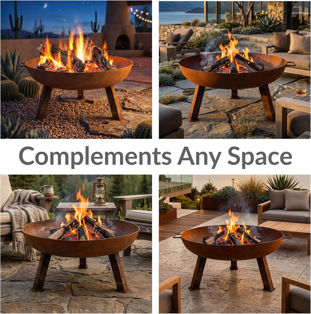Sunnydaze Cast Iron Heavy Duty Small Fire Pit for Outside Wood Burning, 24"