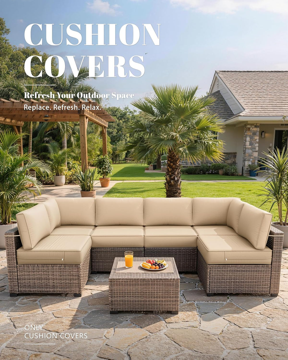 14 Pcs Outdoor Cushion Slipcovers Outdoor Patio Cushion Covers Replacement Wa...