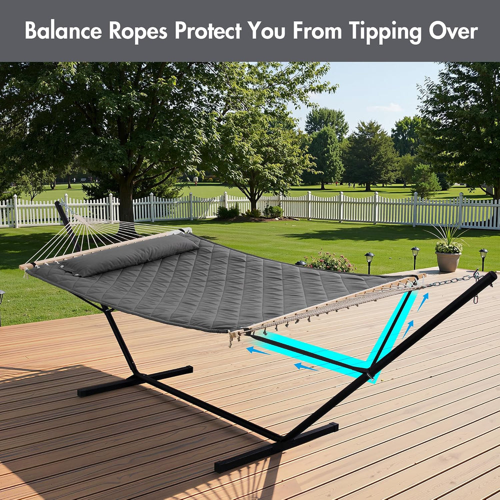 ANOW Heavy Duty Hammock with 12 Feet Stand Included, Quilted Hammock, Gray