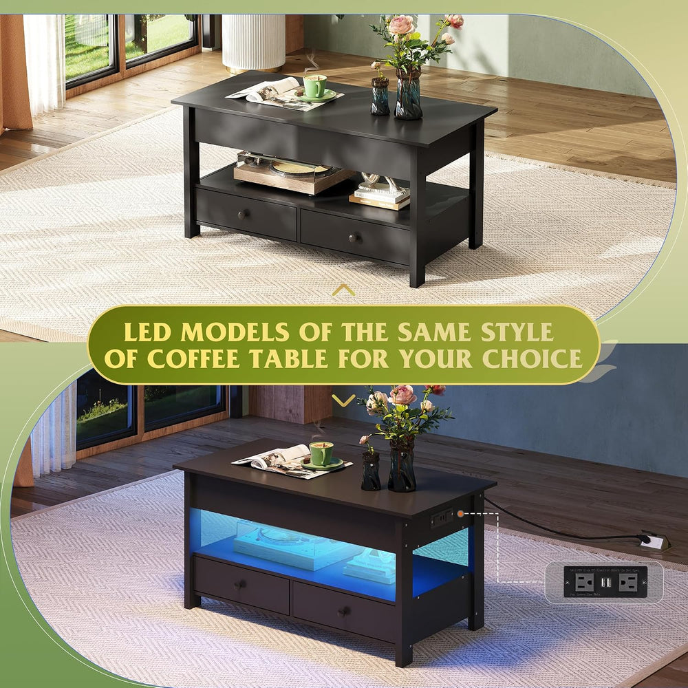 WLIVE Lift Top Coffee Table with 2 Drawers, Black