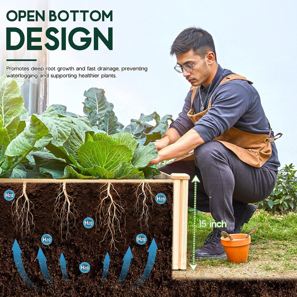 SPECRAFT 8x4 Ft Wood Raised Garden Bed, 15 Inch Deep Planter Box