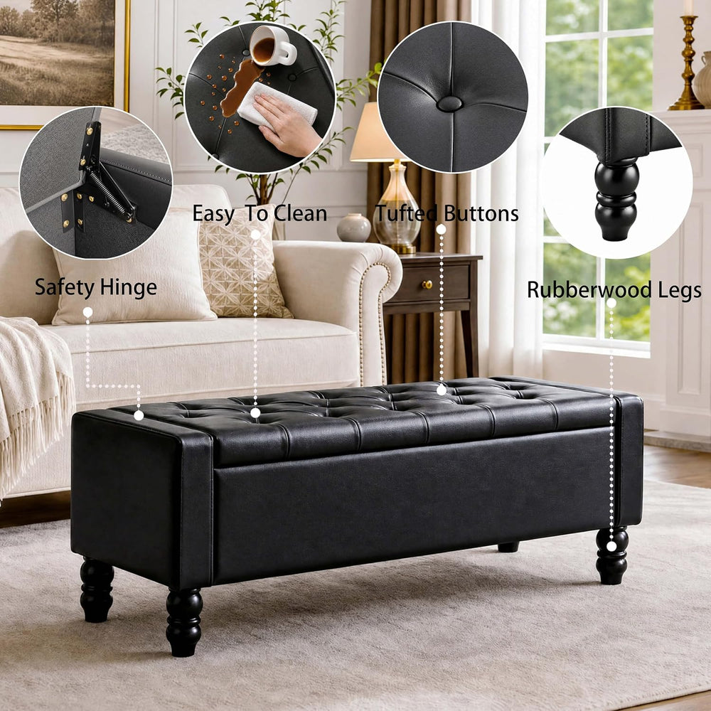 50 Inch Faux Leather Storage Ottoman Bench for Bedroom End of Bed