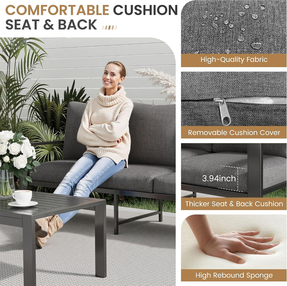 5 Pieces Aluminum Patio Conversation Set Metal Deck Outdoor Furniture 7-Seat ...
