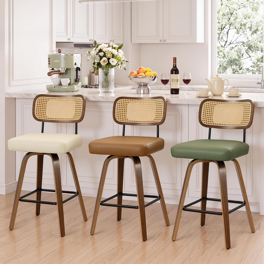 Swivel Bar Stools Set of 2, Counter Height Bar Stool with Rattan Back
