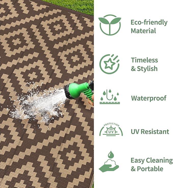 GENIMO Outdoor Rug for Patio Clearance, 6'x9' Reversible Plastic Stra...